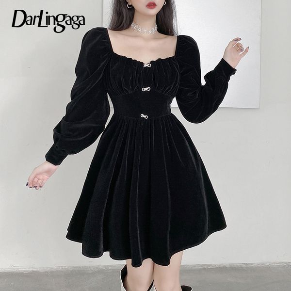 darlingaga fashion elegant sweet velour black dress autumn ruched bow puff sleeve pleated party dresses solid korean square neck, Black;gray
darlingaga fashion elegant sweet velour black dress autumn ruched bow puff sleeve pleated party dresses solid korean square neck, Black;gray
