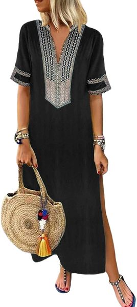 women summer cover up dress kaftan beach maxi dresses p1qh#, Black;gray 
women summer cover up dress kaftan beach maxi dresses p1qh#, Black;gray