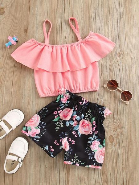 toddler girls cold shoulder & floral shorts she, White
toddler girls cold shoulder & floral shorts she, White