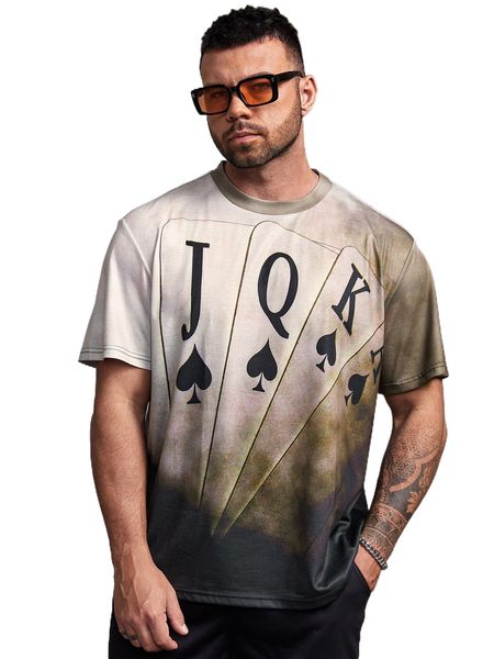 extended sizes men playing card print tee g9l2#, White;black 
extended sizes men playing card print tee g9l2#, White;black