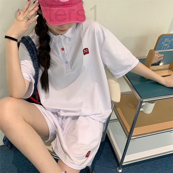 women's tracksuits designer 2022 summer embroidered jellyfish polo shirt loose short sleeve t-shirt women's fashion casual wide le, Gray 
women's tracksuits designer 2022 summer embroidered jellyfish polo shirt loose short sleeve t-shirt women's fashion casual wide le, Gray