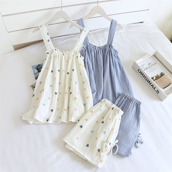 summer style ladies pajamas two-piece 100%cotton crepe suspender shorts vest suit sweet and loose home service pjs 220329, Black;red
summer style ladies pajamas two-piece 100%cotton crepe suspender shorts vest suit sweet and loose home service pjs 220329, Black;red