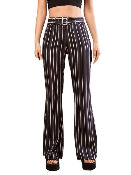 striped belted flare leg pants 86k0#, Black;white
striped belted flare leg pants 86k0#, Black;white