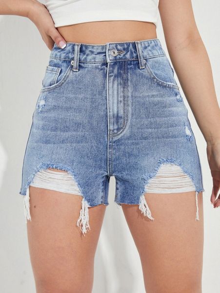 raw hem ripped denim shorts 87ao#, White;black