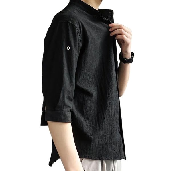 cotton linen shirt men s summer short sleeve leisure japan black white loose half sleeve mens camiseta masculina 220606, White;black
cotton linen shirt men s summer short sleeve leisure japan black white loose half sleeve mens camiseta masculina 220606, White;black