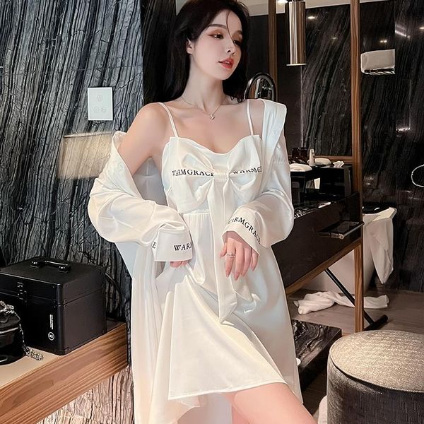 womens pajamas sleepwear set woman 2 pieces summer silk shirt white suspenders nightdress robe satin home clothes suit, Black;red
womens pajamas sleepwear set woman 2 pieces summer silk shirt white suspenders nightdress robe satin home clothes suit, Black;red
