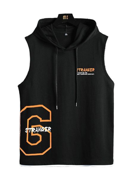 men slogan graphic drawstring hooded tank z0lb#, White;black