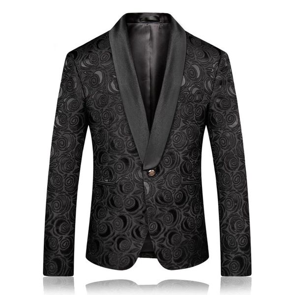 men's suits & blazers black rose jacquard casual suit groom's wedding dress european size youth slim fit coat, White;black
men's suits & blazers black rose jacquard casual suit groom's wedding dress european size youth slim fit coat, White;black