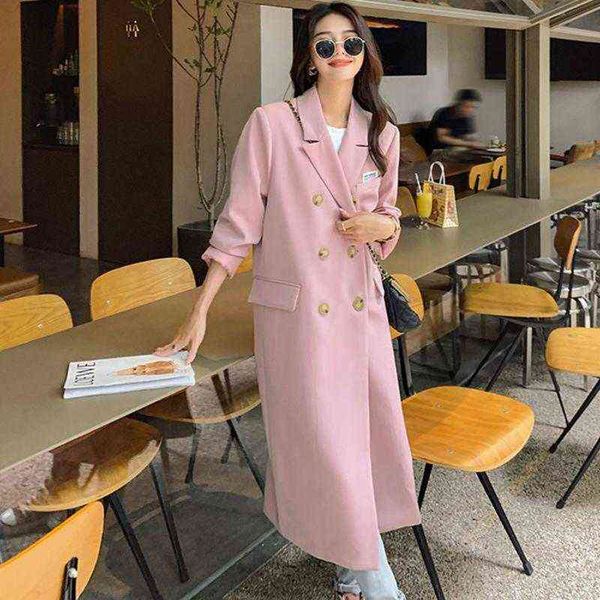 women's trench coats korean 2021 pink women casual solid color double breasted outwear fashion office coat chic long blazer t220809, Tan;black
women's trench coats korean 2021 pink women casual solid color double breasted outwear fashion office coat chic long blazer t220809, Tan;black