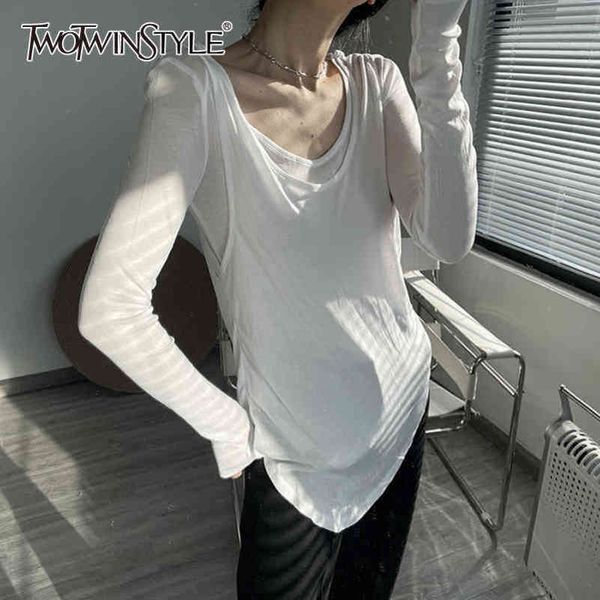 twowinsyle white irregular shirt for women o neck long sleeve casual fake wo shirts female fashion clothing spring 210423
twowinsyle white irregular shirt for women o neck long sleeve casual fake wo shirts female fashion clothing spring 210423