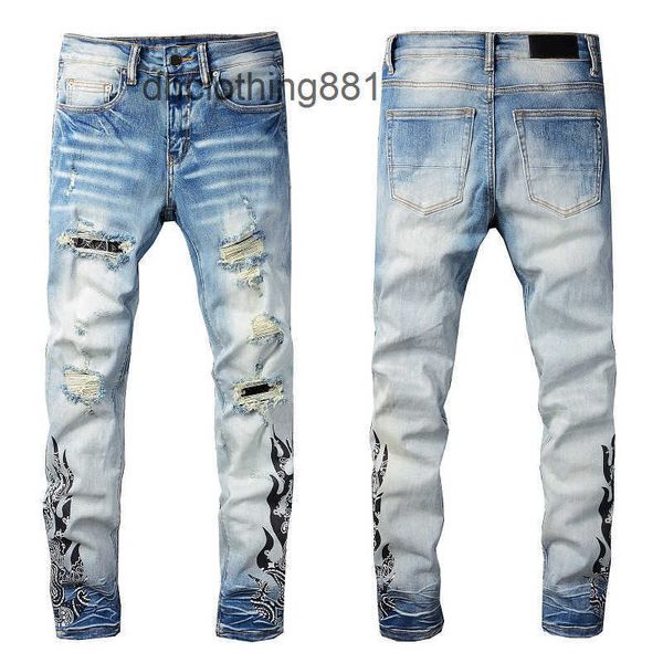 european and american designer men jeans pants trend amirs high street fashion brand light color hole patch slim fit little leg je, Blue
european and american designer men jeans pants trend amirs high street fashion brand light color hole patch slim fit little leg je, Blue