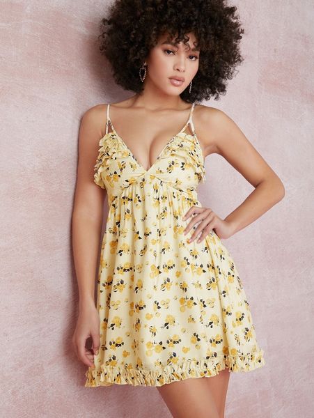 rose floral ruffled cami a-line mini dress u83u#, Black;gray
rose floral ruffled cami a-line mini dress u83u#, Black;gray