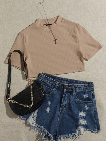 ribbed mock neck crop l7pl#, White