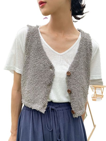 dazy fluffy knit vest cardigan without tee c9lu#, White;black