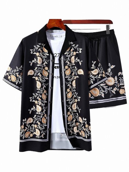 men random paisley & floral print shirt & drawstring waist shorts without tee k5c3#, Gray
men random paisley & floral print shirt & drawstring waist shorts without tee k5c3#, Gray