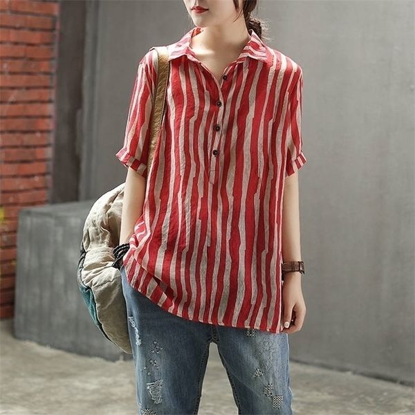 fje style summer women shirt plus size short sleeve loose casual ladies striped cotton linen vintage female blouse d4 210326, White
fje style summer women shirt plus size short sleeve loose casual ladies striped cotton linen vintage female blouse d4 210326, White