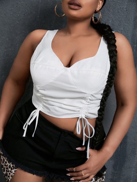 sxy plus drawstring zip back tank 1519#, Black 
sxy plus drawstring zip back tank 1519#, Black