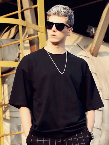 men solid drop shoulder tee 05zf#, White;black
men solid drop shoulder tee 05zf#, White;black