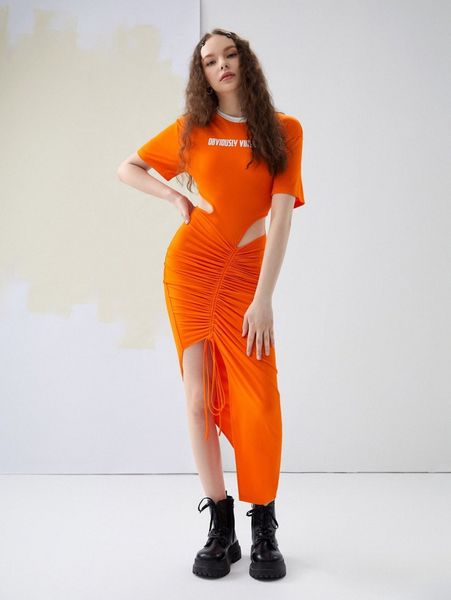 x obviously vintage neon orange letter graphic drawstring ruched dress i5ga#, Black;gray
x obviously vintage neon orange letter graphic drawstring ruched dress i5ga#, Black;gray