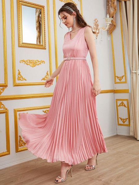 pleated hem belted satin dress m1jg#, Black;gray 
pleated hem belted satin dress m1jg#, Black;gray
