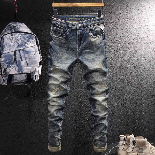 men's jeans high street fashion jeans men's fashion worn out holes embroidery versatile youth elastic slim feet g3er, Blue
men's jeans high street fashion jeans men's fashion worn out holes embroidery versatile youth elastic slim feet g3er, Blue