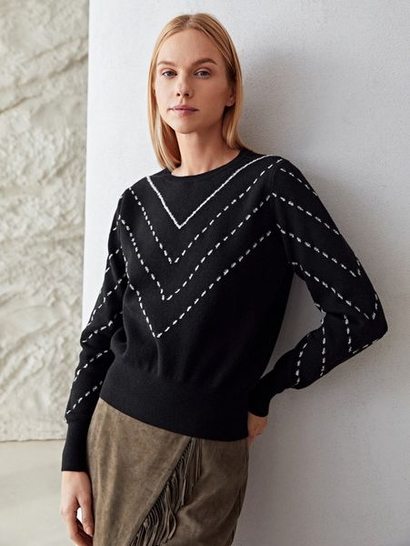 motf premium wool mix dotted line sweater t4sy#, White;black 
motf premium wool mix dotted line sweater t4sy#, White;black
