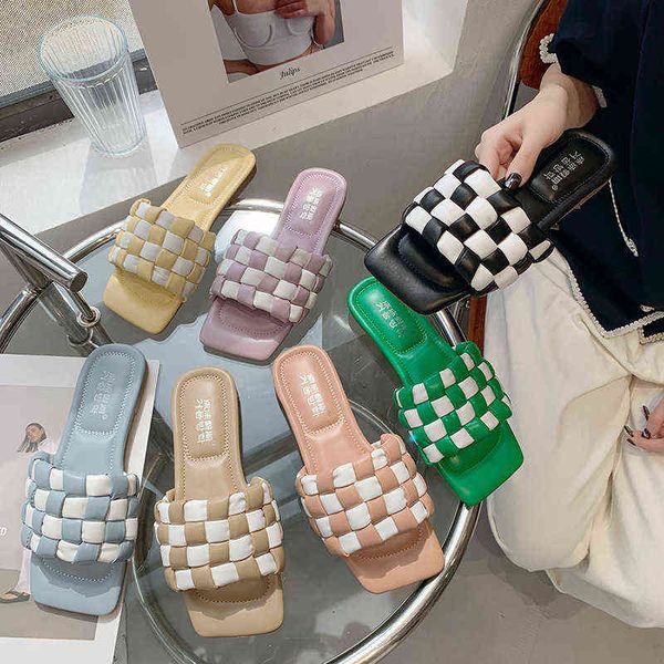 slippers square toe plaid weave slippers sandals women summer beach leather flip flop slides elegant checkered flat desinger shoes female 22, Black
slippers square toe plaid weave slippers sandals women summer beach leather flip flop slides elegant checkered flat desinger shoes female 22, Black