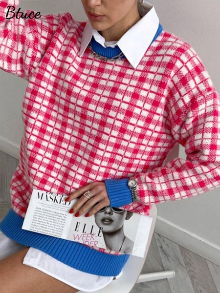 women vintage plaid knitted sweater pullovers oneck long sleeve colorblock sweaters autumn winter female elegant chic 220816, White;black
women vintage plaid knitted sweater pullovers oneck long sleeve colorblock sweaters autumn winter female elegant chic 220816, White;black