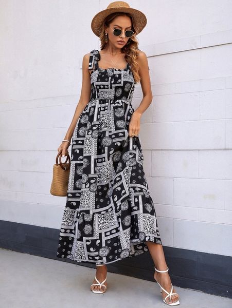 scarf print knot shoulder dress q9qi#, Black;gray
scarf print knot shoulder dress q9qi#, Black;gray