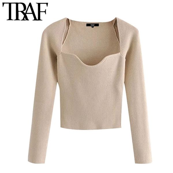 traf women fashion with sweetheart neck cropped knitted sweater vintage long sleeve fitted female pullovers chic 210203, White;black
traf women fashion with sweetheart neck cropped knitted sweater vintage long sleeve fitted female pullovers chic 210203, White;black