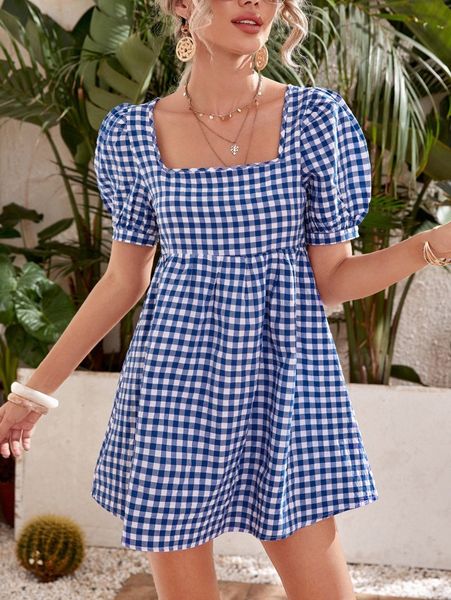 puff sleeve buffalo plaid smock dress d8vf#, Black;gray
puff sleeve buffalo plaid smock dress d8vf#, Black;gray