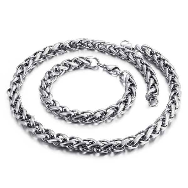 silver stainless steel jewelry set necklace bracelet set heavy 8mm/10mm wheat chain link braid fashion gifts for mens women
silver stainless steel jewelry set necklace bracelet set heavy 8mm/10mm wheat chain link braid fashion gifts for mens women