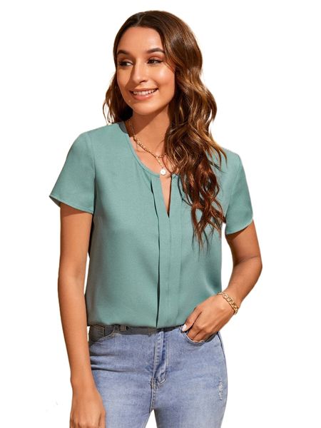 notch neck fold pleated e6da#, White
notch neck fold pleated e6da#, White