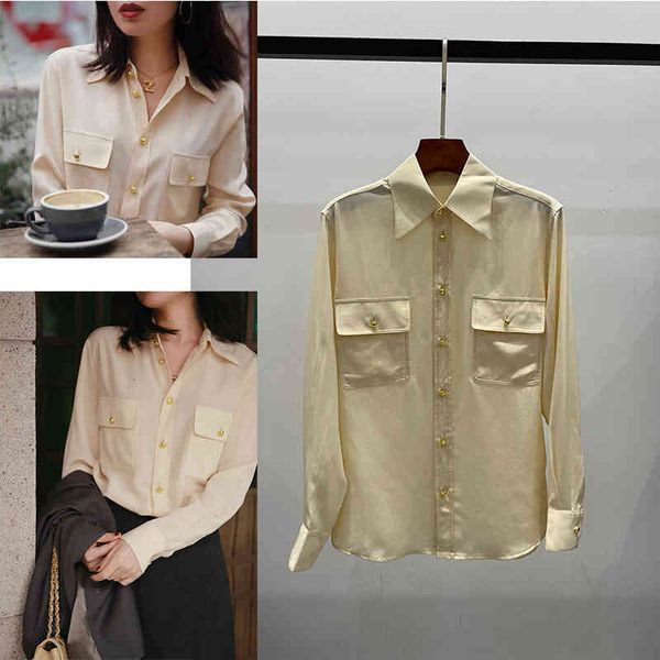 women's polos p355465xrk ce straight tube gold button silk shirt, White
women's polos p355465xrk ce straight tube gold button silk shirt, White