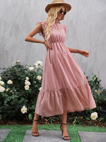 swiss dot ruffle trim chiffon dress p93n#, Black;gray
swiss dot ruffle trim chiffon dress p93n#, Black;gray