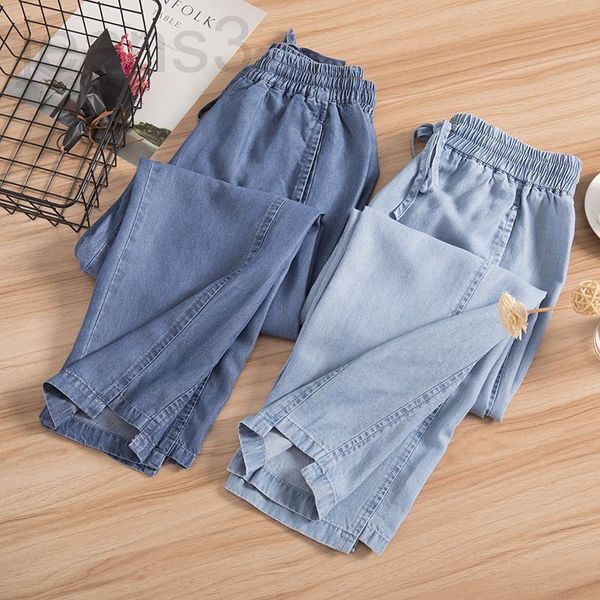 women's jeans designer tencel jeans women's summer thin cropped pants han fan xian casual elastic waist large wide leg stitched vk, Blue
women's jeans designer tencel jeans women's summer thin cropped pants han fan xian casual elastic waist large wide leg stitched vk, Blue