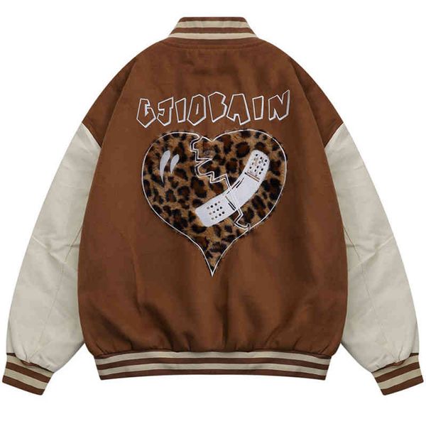 harajuku baseball jacket men women leopard heart embroidery patchwork varsity jackets loose college style coat streetwear spring, Black;brown
harajuku baseball jacket men women leopard heart embroidery patchwork varsity jackets loose college style coat streetwear spring, Black;brown