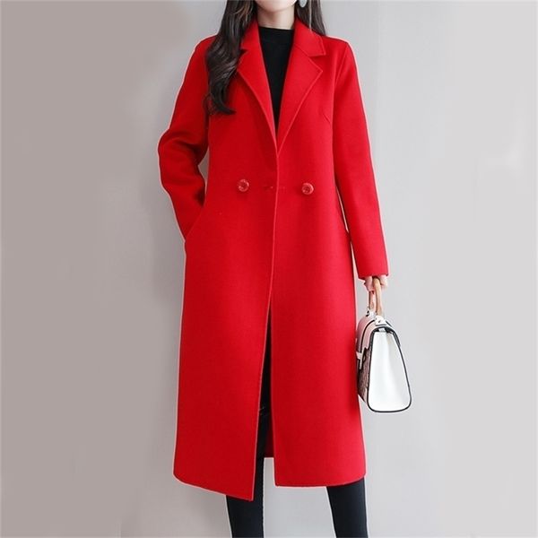 women autumn winter clothing woolen blends female elegant double button red causal long plus size balck coat y201012, Black
women autumn winter clothing woolen blends female elegant double button red causal long plus size balck coat y201012, Black