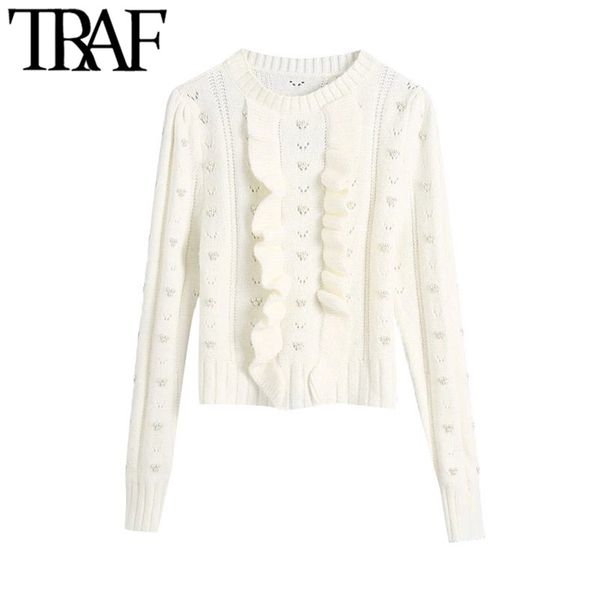 traf women fashion with faux pearls ruffled cropped knitted sweaters vintage long sleeve female pullovers chic lj201114, White;black
traf women fashion with faux pearls ruffled cropped knitted sweaters vintage long sleeve female pullovers chic lj201114, White;black