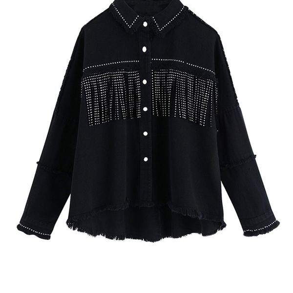 traf women stylish tassel beaded oversized denim jacket coat vintage fashion long sleeve frayed trim outerwear chic loose 220813, Black;brown
traf women stylish tassel beaded oversized denim jacket coat vintage fashion long sleeve frayed trim outerwear chic loose 220813, Black;brown