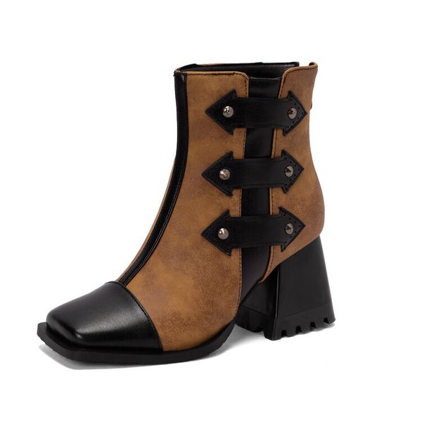 2022 women's boots autumn winter new european and american fashion stitching thick high heels heel zipper short boots, Black
2022 women's boots autumn winter new european and american fashion stitching thick high heels heel zipper short boots, Black