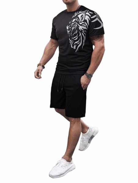 men lion print tee & drawstring waist shorts 39dr#, Gray
men lion print tee & drawstring waist shorts 39dr#, Gray