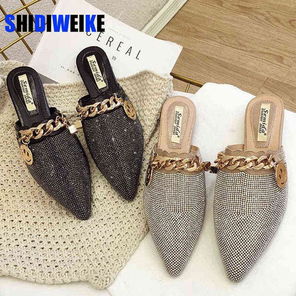 slippers zapatillas con punta en pico para mujer sandalias planas con diamantes de imitacin informales con cadena de metal 220427, Black
slippers zapatillas con punta en pico para mujer sandalias planas con diamantes de imitacin informales con cadena de metal 220427, Black
