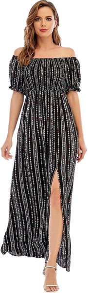 summer casual short puff sleeve off shoulder floral print maxi dress side split v9gs#, Black;gray
summer casual short puff sleeve off shoulder floral print maxi dress side split v9gs#, Black;gray