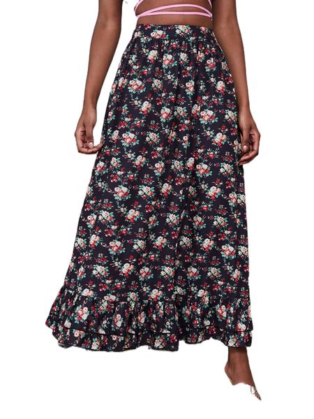 random allover floral print ruffle hem chiffon skirt m9fn#, Black
random allover floral print ruffle hem chiffon skirt m9fn#, Black