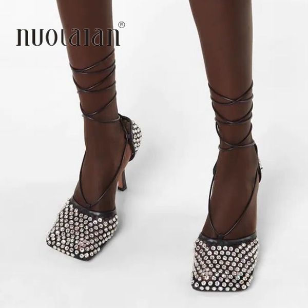 black crystal lace up high heels women sandals square toe designer party shoes woman ankle strap summer sandals 220421
black crystal lace up high heels women sandals square toe designer party shoes woman ankle strap summer sandals 220421