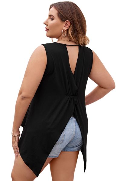 plus cut out wrap back tank y0bz#, Black