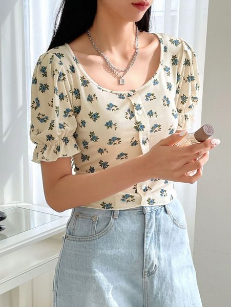 dazy allover floral print button front tee v4jn#, White
dazy allover floral print button front tee v4jn#, White