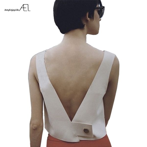 ael fashion white v-neck short vest backless lady clothse summer women casual boutique clothing 220316
ael fashion white v-neck short vest backless lady clothse summer women casual boutique clothing 220316