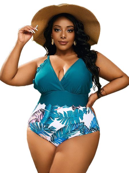 plus tropical print scallop trim cut out back one piece swimsuit s6p8#, White;black
plus tropical print scallop trim cut out back one piece swimsuit s6p8#, White;black